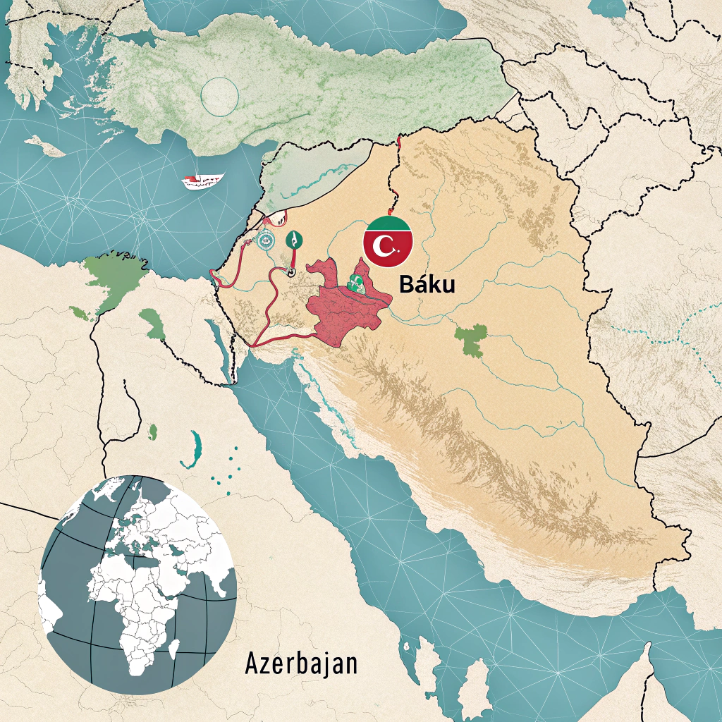 خريطة أذربيجان مع إبراز العاصمة باكو- تاشيرة اذربيجان للعمانيين