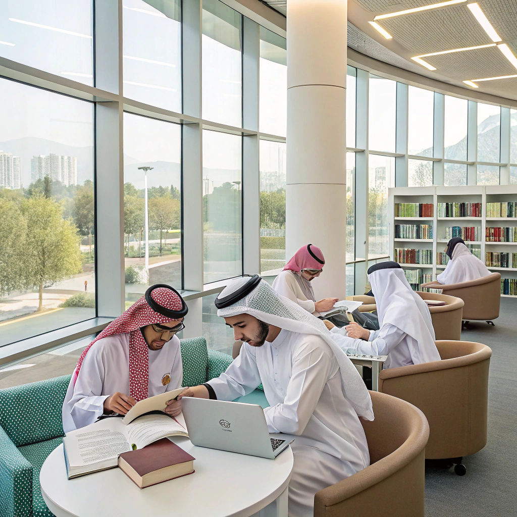 طلاب سعوديون في مكتبة جامعية حديثة في أذربيجان - الدراسة في اذربيجان للسعوديين